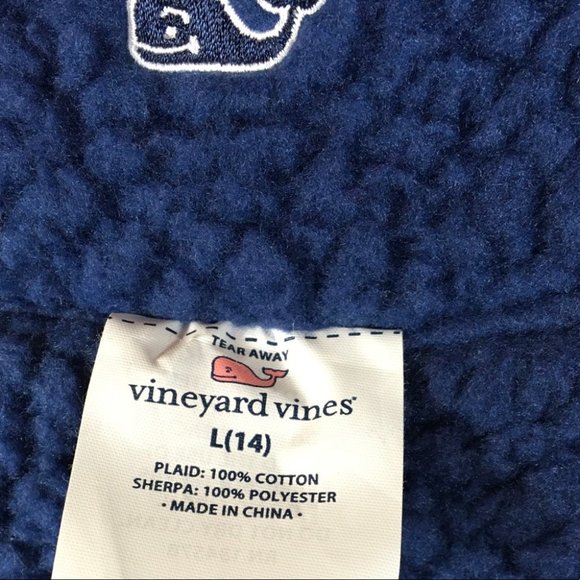 Vineyard Vines Reversible Sherpa Plaid Vest Blue - Picture 13 of 14